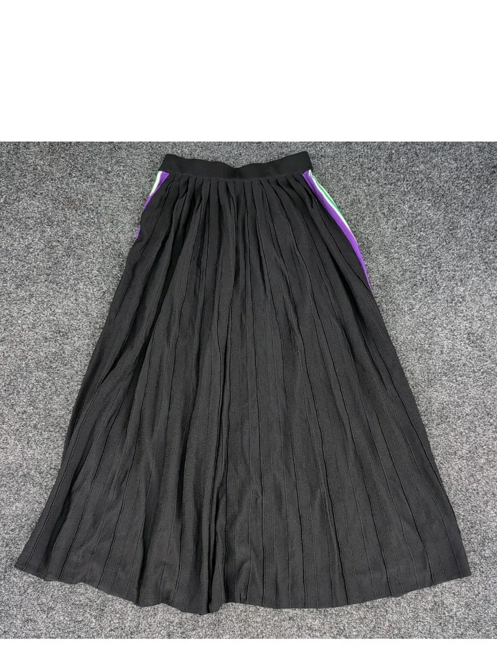 Sandro Paris Skirt Womens Sz 1 Black Racing Stripes Pleated Accents Midi Length